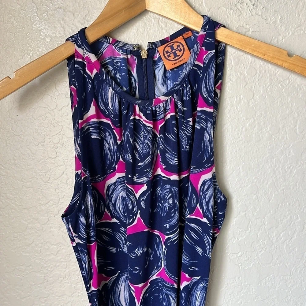 Tory Burch navy and purple printed belted  dress
